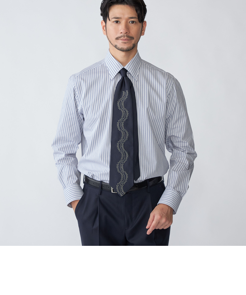 GUY ROVER: オルタネート ストライプ ワイドカラー シャツ