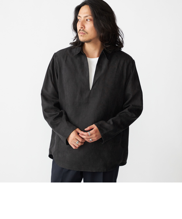 BENCH MARKING SHIRT: スキッパー ポリエステル フェイクスエード シャツ