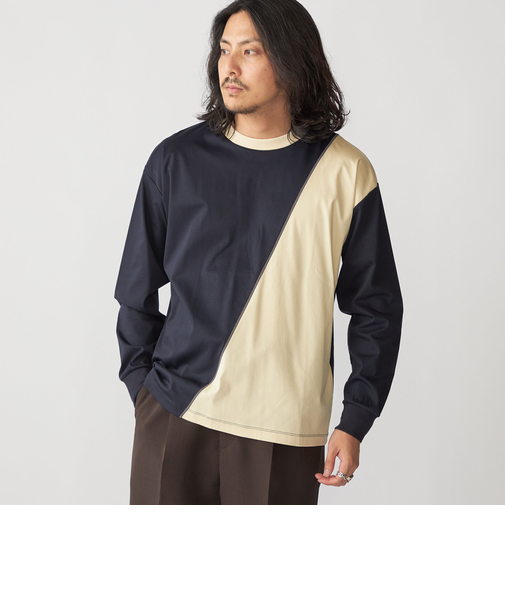 SHIPS: カラースラント パネル 長袖 Tシャツ