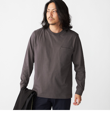 【WEB限定】SHIPS:〈抗菌・防臭〉テレワーク ビズ ワンポイントロゴ クルーネック長袖Tシャツ