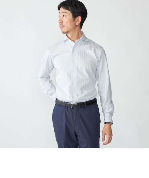 SHIPS: ジャージー ロンドンストライプ ワンピースカラー シャツ