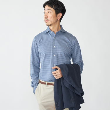 SHIPS: ジャージー ギンガムチェック ワンピースカラー シャツ