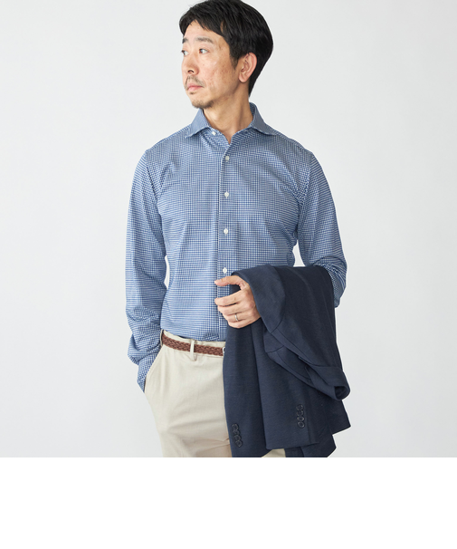 SHIPS: ジャージー ギンガムチェック ワンピースカラー シャツ