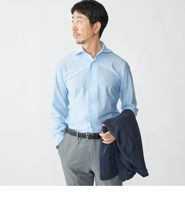 SHIPS: ジャージー ストライプ ワンピースカラー シャツ