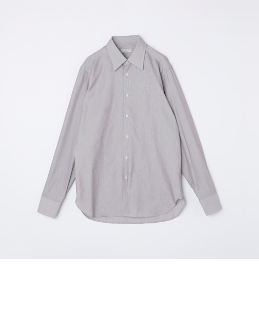 GUY ROVER: ブラウン ピンストライプ ワイドカラー シャツ