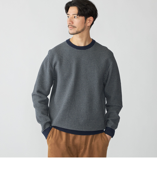 SHIPS:〈洗濯機可能〉SOLOTEX(R) コットン ピケ クルーネック ロングスリーブ ニット