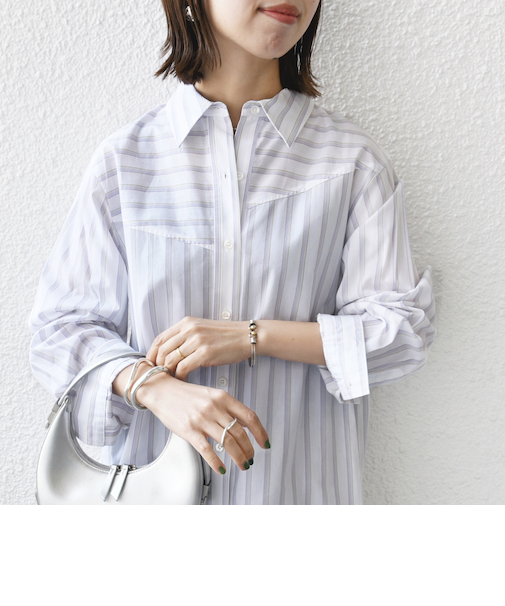 【WEB限定】〈洗濯機可能〉アシンメトリー ストライプ シャツ