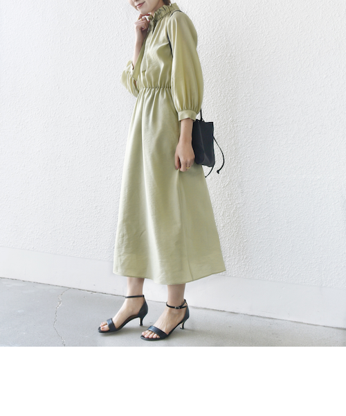 手洗い可能〉ネック ギャザー 7分袖 ボウタイ ワンピース｜シップス