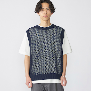 SHIPS:〈手洗い可能〉メッシュ ニット ベスト