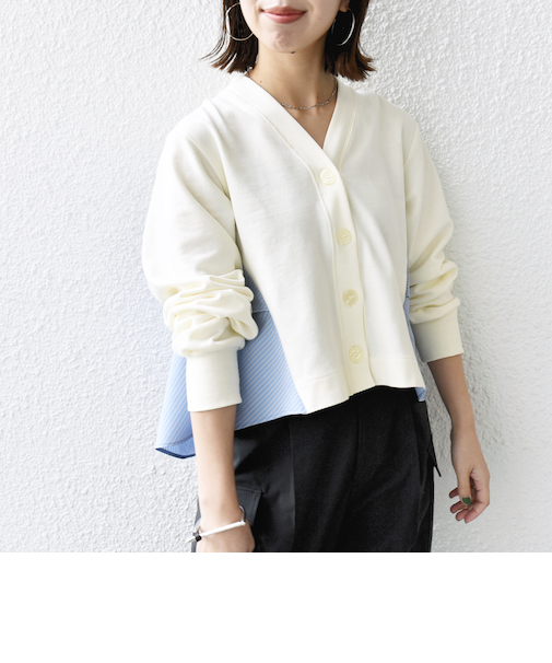 【WEB限定】〈手洗い可能〉布帛 コンビ Vネック カーディガン