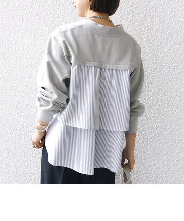 【WEB限定】〈手洗い可能〉布帛 コンビ Vネック カーディガン