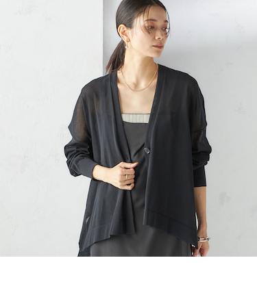 〈手洗い可能〉18G フィルミーコットン Vネック 1ボタン カーディガン