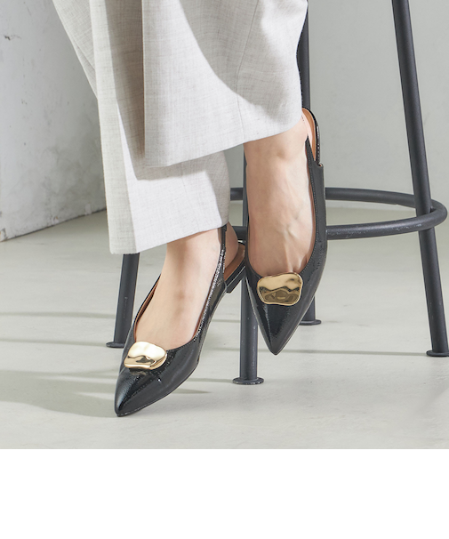 2WAY バックル スリング バック フラット シューズ