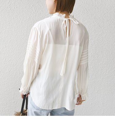〈手洗い可能〉割繊 前後 2WAY 袖タック デザイン ブラウス