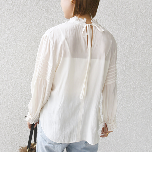 〈手洗い可能〉割繊 前後 2WAY 袖タック デザイン ブラウス
