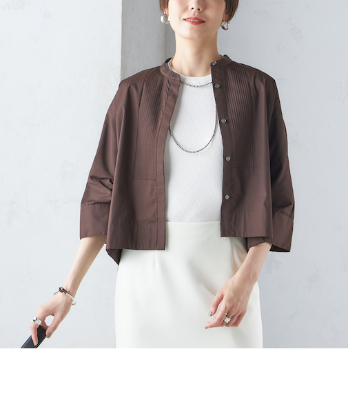 〈手洗い可能〉コットン ポリエステル ピンタック 羽織 ブラウス