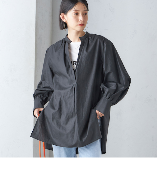 〈手洗い可能〉コットン ギャザー チュニック ブラウス