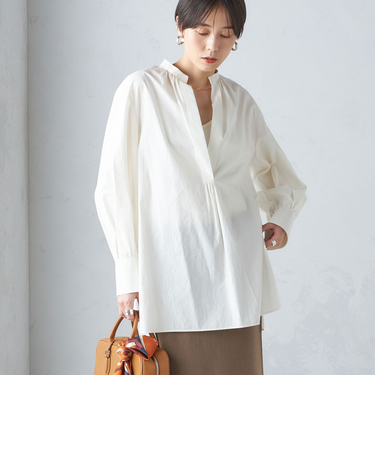 〈手洗い可能〉コットン ギャザー チュニック ブラウス