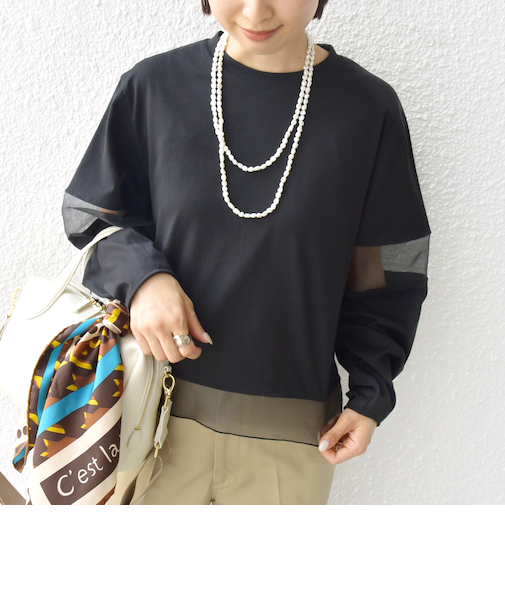 〈手洗い可能〉シアー コンビ プルオーバー ロング スリーブ