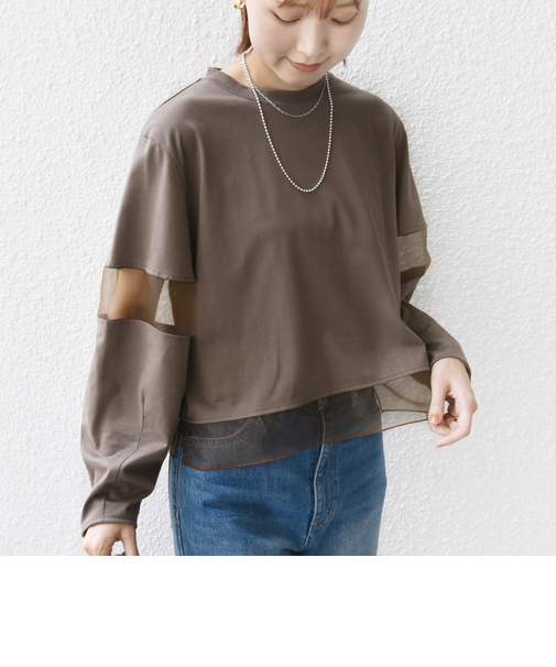 〈手洗い可能〉シアー コンビ プルオーバー ロング スリーブ