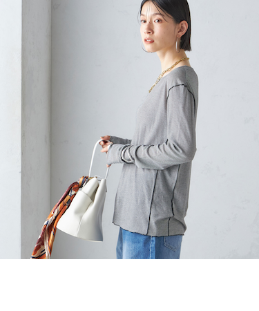 〈手洗い可能〉シアー ストレッチ クルーネック プルオーバー