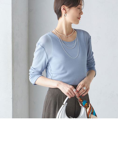 〈手洗い可能〉シアー ストレッチ クルーネック プルオーバー