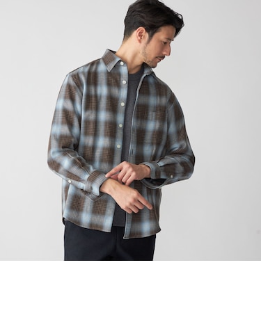 SHIPS: Shuttle notes レギュラーカラー オンブレチェック 長袖 ネルシャツ