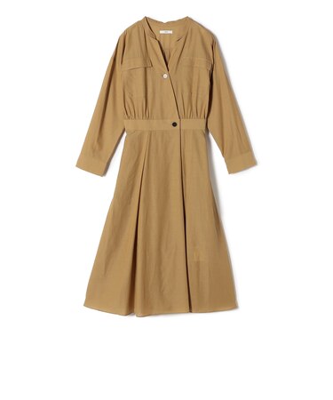 〈手洗い可能〉ダブル ポケット ロング スリーブ ワンピース