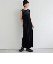 Wai＋:〈手洗い可能〉ストレッチ ポリエステル ベロア ワンピース