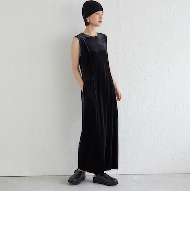 Wai＋:〈手洗い可能〉ストレッチ ポリエステル ベロア ワンピース