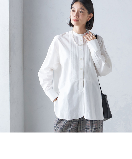 〈洗濯機可能〉ピンタック バンド カラー シャツ