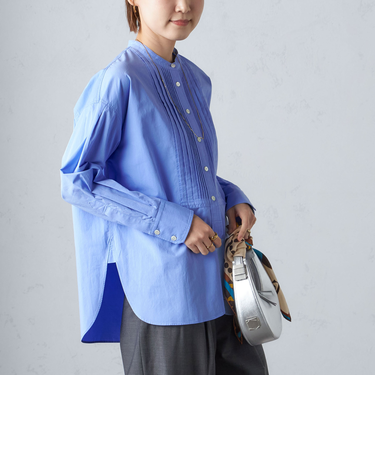 〈洗濯機可能〉ピンタック バンド カラー シャツ