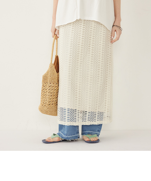 SHIPS Colors:〈手洗い可能〉変わり編み レース タイトスカート