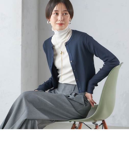 〈手洗い可能〉レーヨン ポリ リブ クルーネック カーディガン