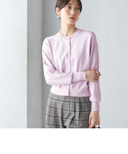 〈手洗い可能〉袖 ロング リブ クルーネック カーディガン