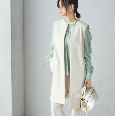 【SHIPS別注】kaene:〈洗濯機可能〉ハイストレッチ ダンボール フリル ジレ