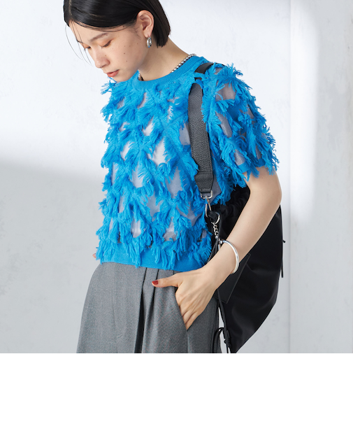 〈手洗い可能〉シアー フリンジ ジャカード プルオーバー