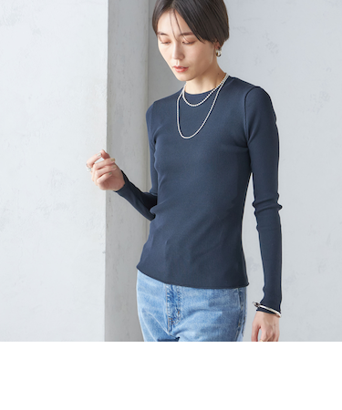 〈手洗い可能〉レーヨン ポリ リブ クルーネック プルオーバー