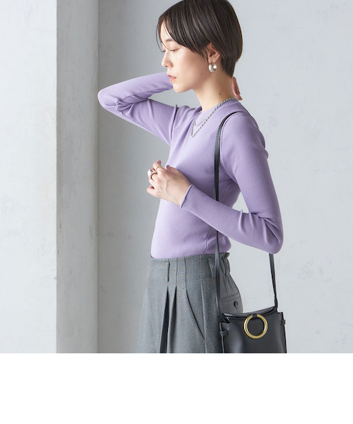 〈手洗い可能〉レーヨン ポリ リブ クルーネック プルオーバー