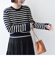 【WEB限定】〈手洗い可能〉ボーダー リブ スリーブ ベーシック ニット