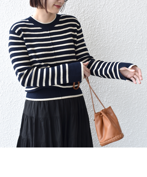 【WEB限定】〈手洗い可能〉ボーダー リブ スリーブ ベーシック ニット