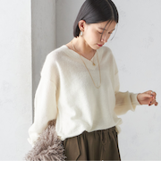 〈手洗い可能〉モヘヤ パイル Vネック プルオーバー