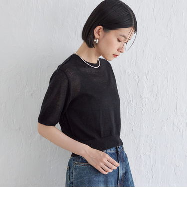 Wai＋:〈手洗い可能〉モヘヤブレンド 半袖 プルオーバー