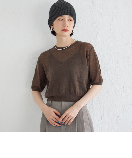 Wai＋:〈手洗い可能〉モヘヤブレンド 半袖 プルオーバー