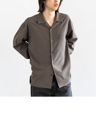 City Ambient Products: オープンカラー 楊柳 ソリッド ロングスリーブ シャツ