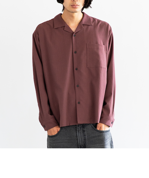 City Ambient Products: オープンカラー 楊柳 ソリッド ロングスリーブ シャツ