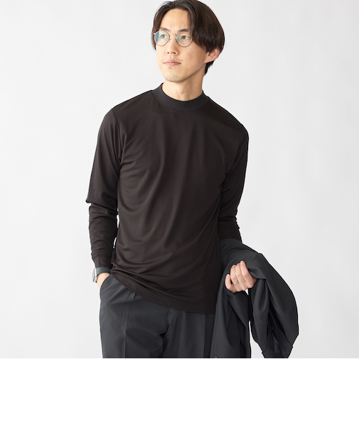 【WEB限定】SHIPS: ポンチ モックネック ロングスリーブ Tシャツ
