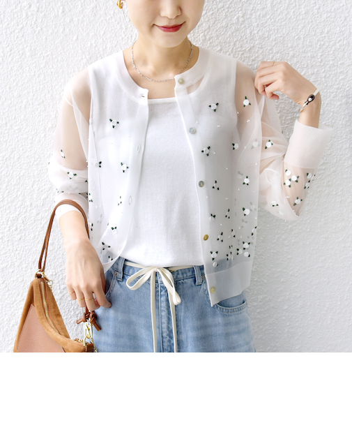 〈手洗い可能〉フラワー 刺繍 2WAY カーディガン