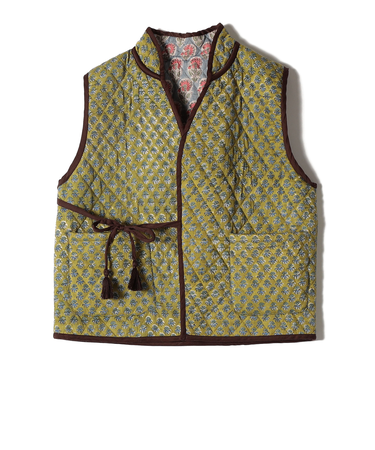 Soi-e:〈手洗い可能〉プリント キルティング リバース ベスト