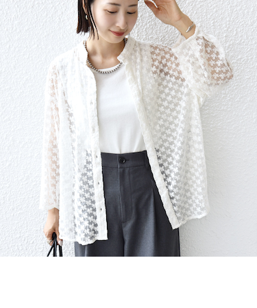 〈手洗い可能〉フラワー チュール 刺繍 シャツ